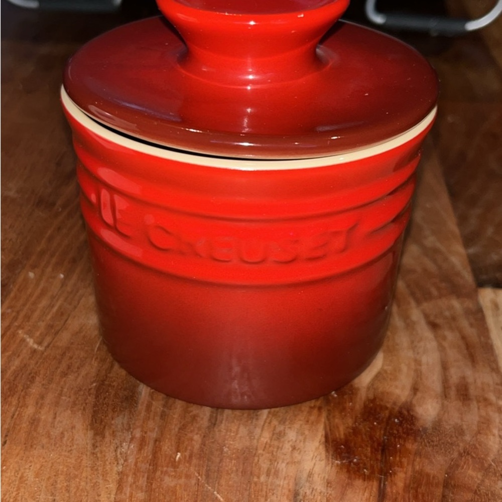 Le Creuset Red Stoneware butter crock